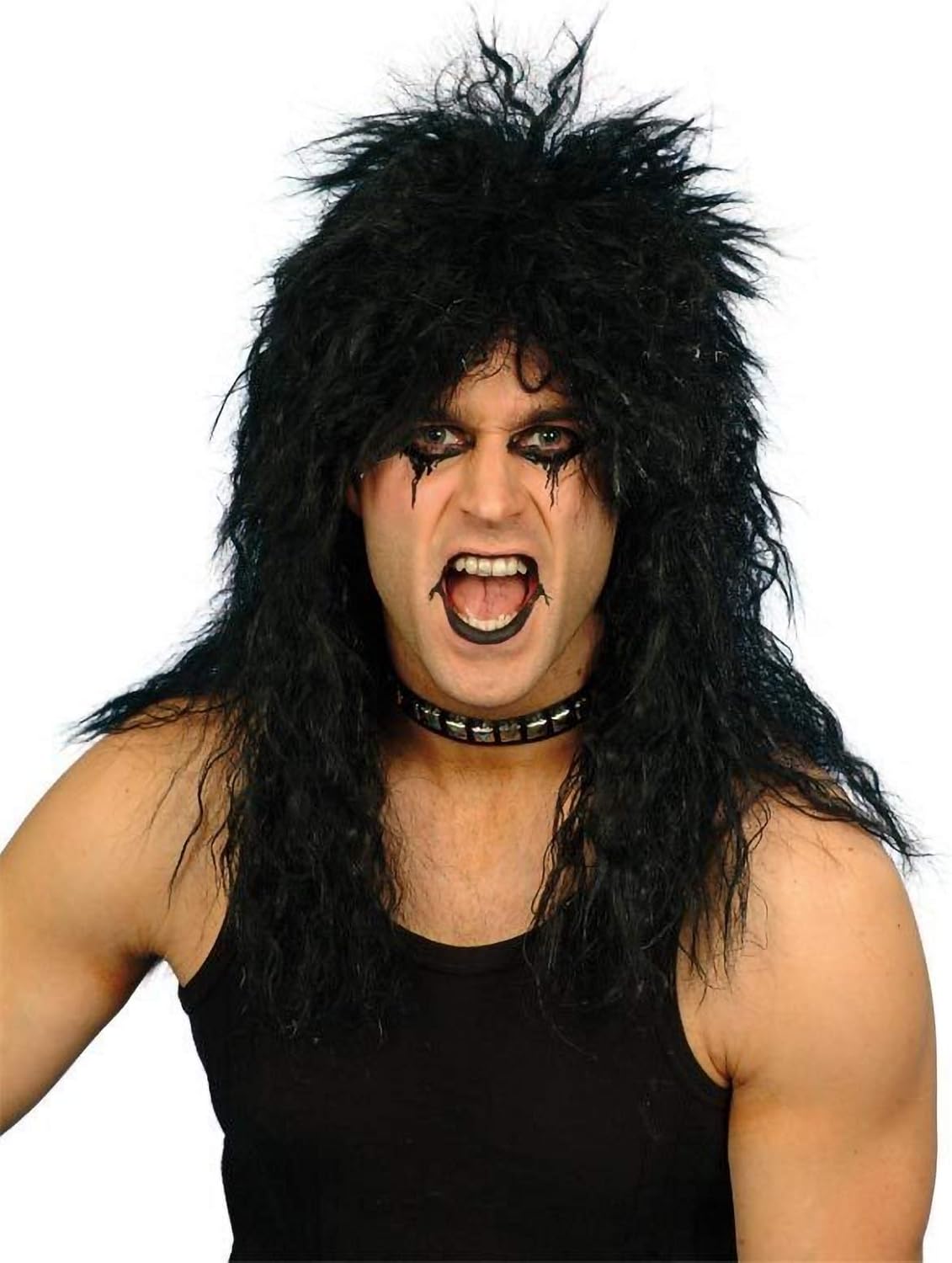 yyhr 男士假发长卷发黑色 80s 摇滚风格假发适合化妆派对